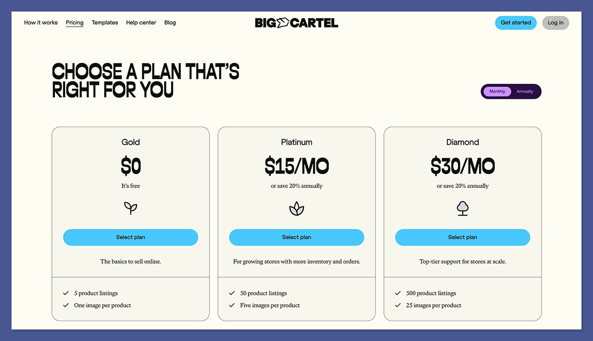 big cartel pricing