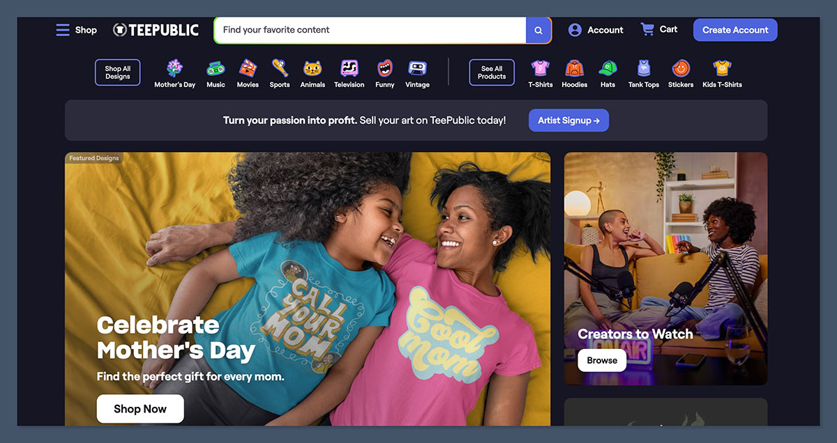 TeePublic Homepage