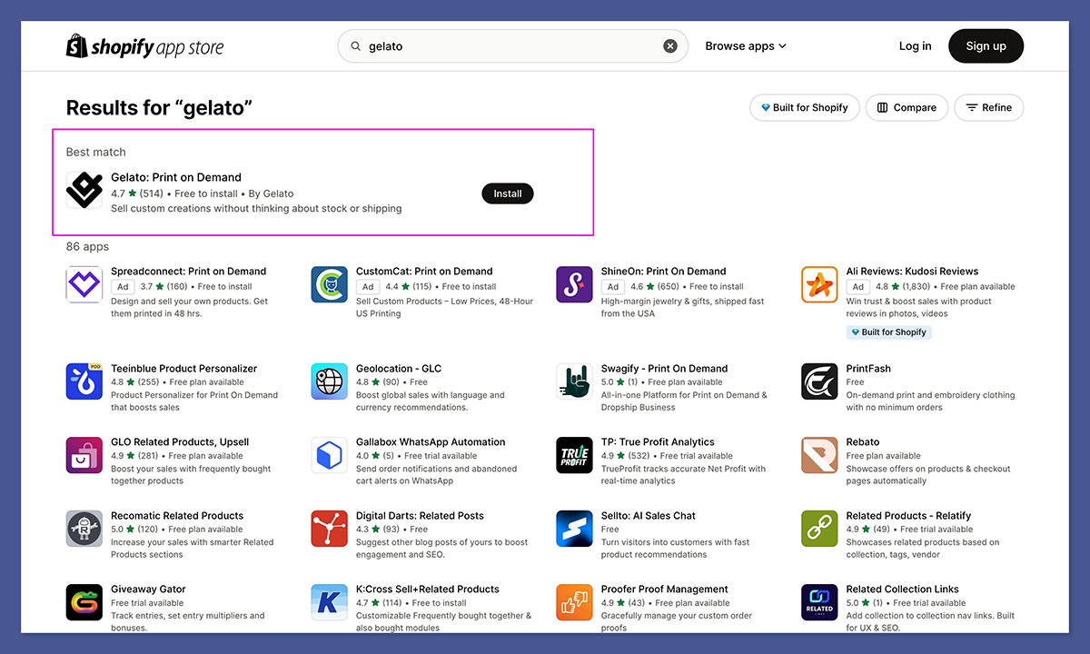 gelato shopify app