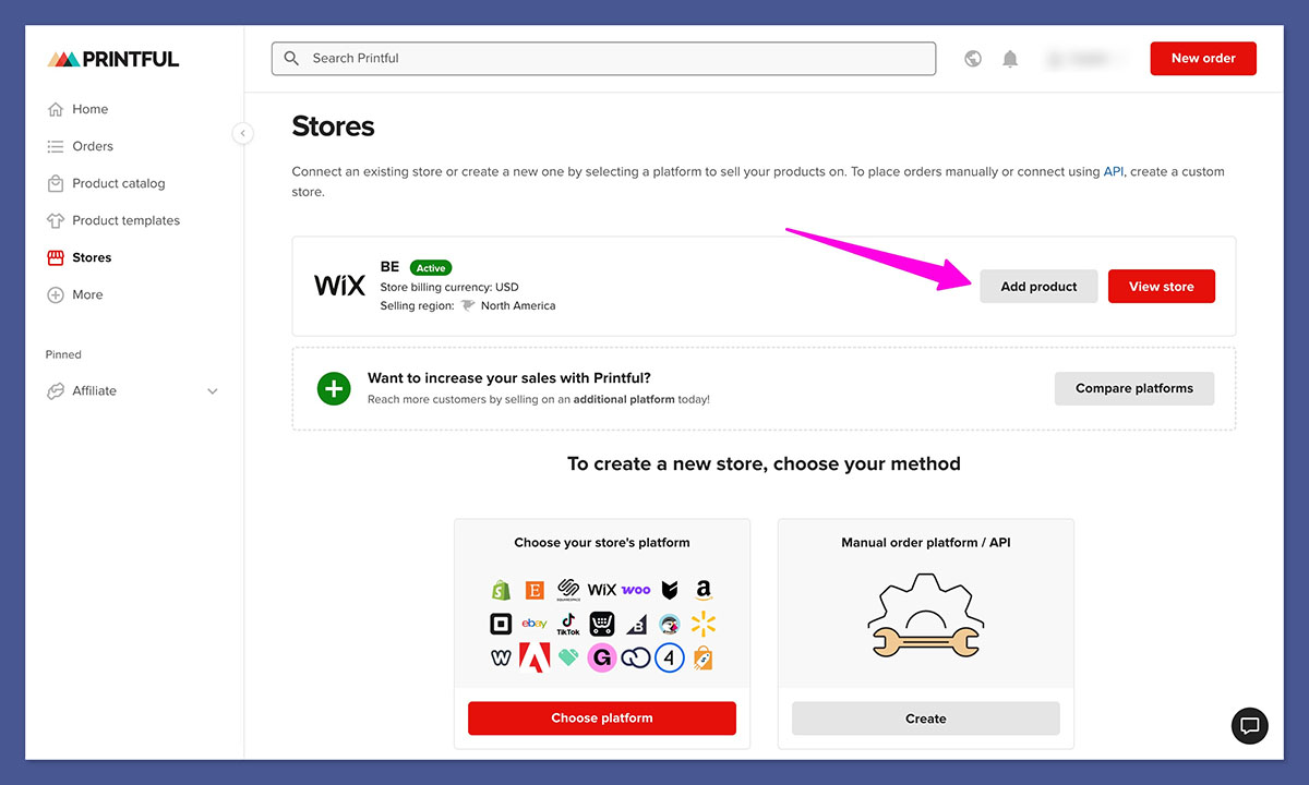 add product from printful to wix store