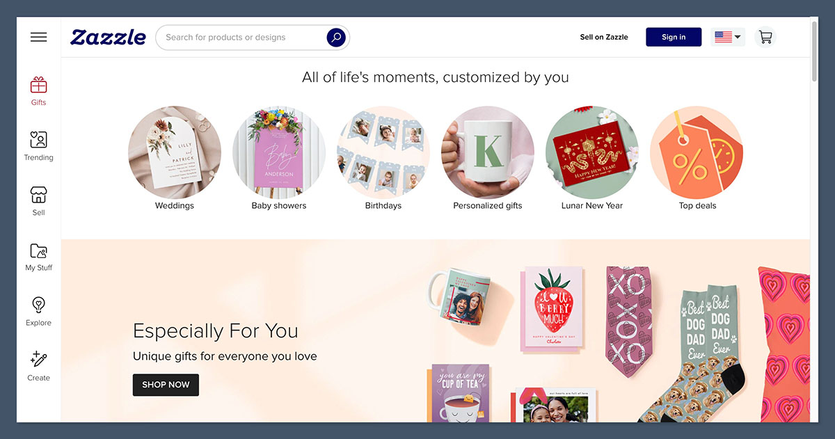 Zazzle Homepage