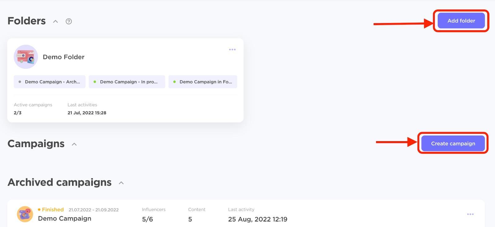 add folder & create campaign