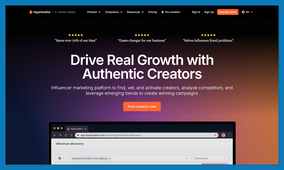 HypeAuditor homepage