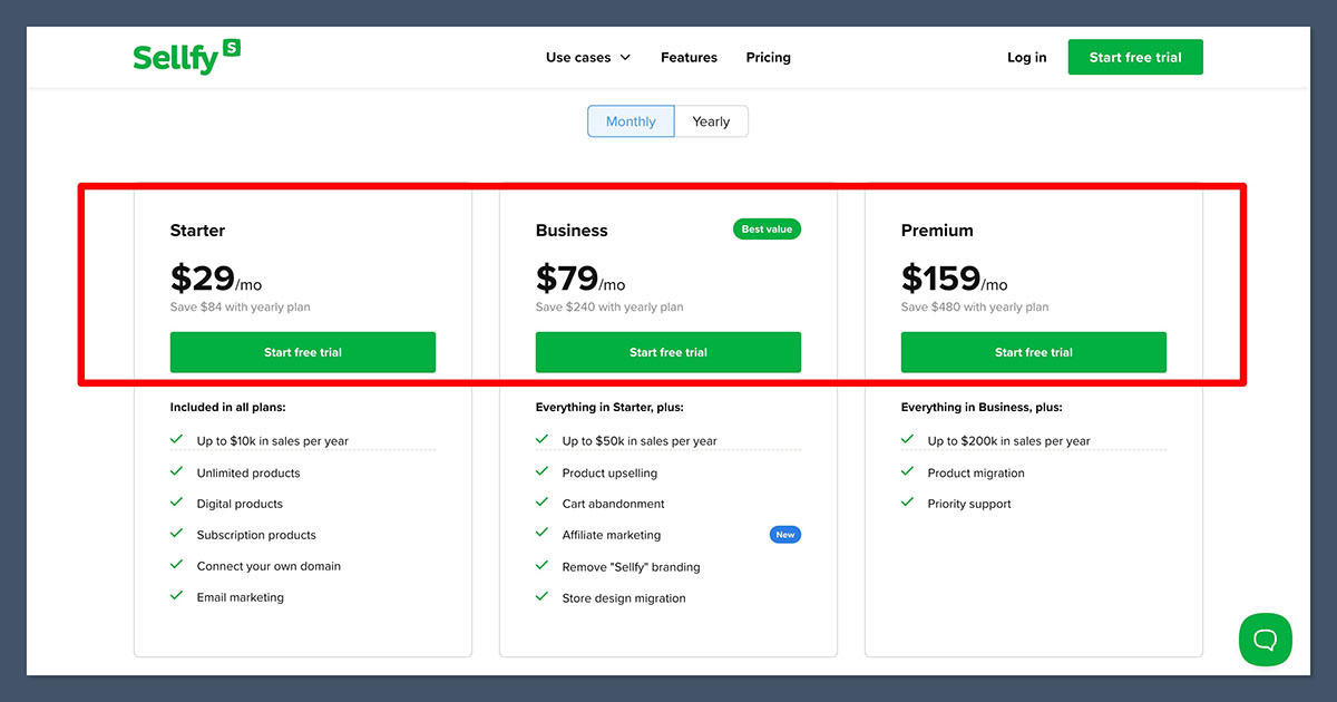 Sellfy-Pricing-Plans