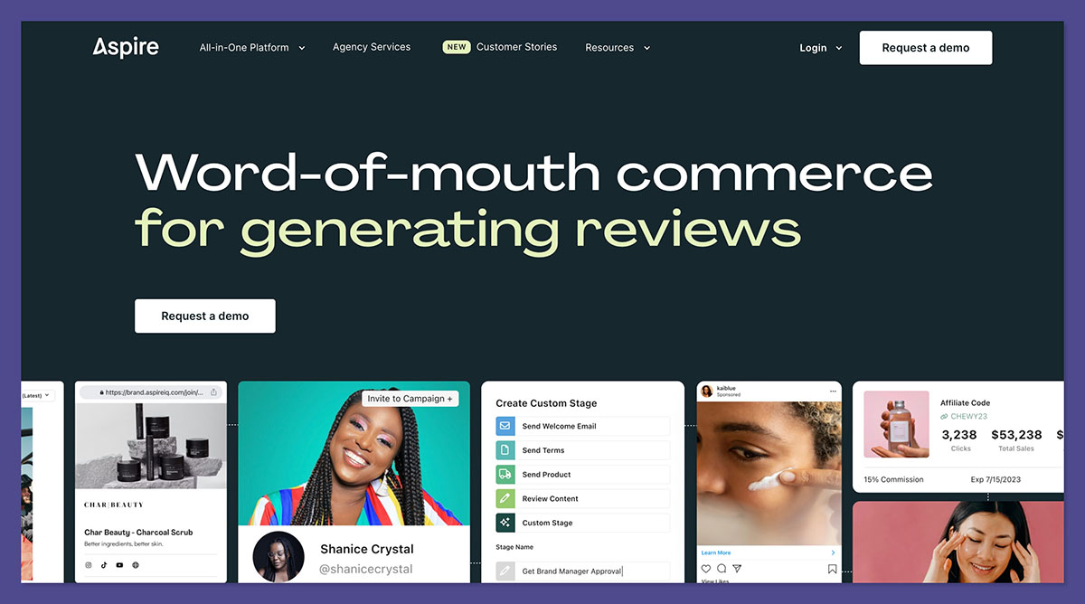 aspire influencer marketing platform homepage