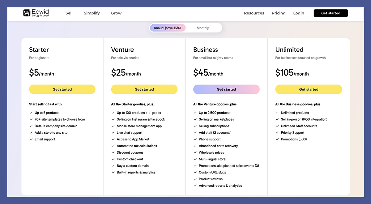 ecwid pricing plans