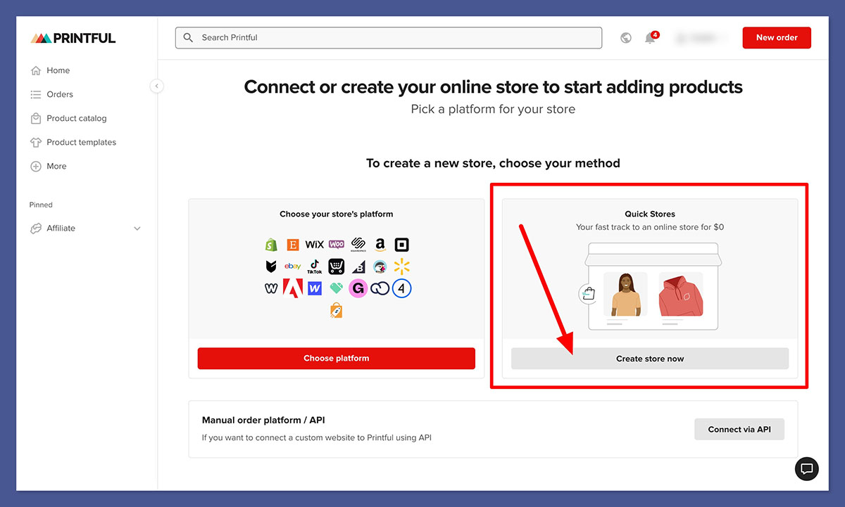 printful quick stores start