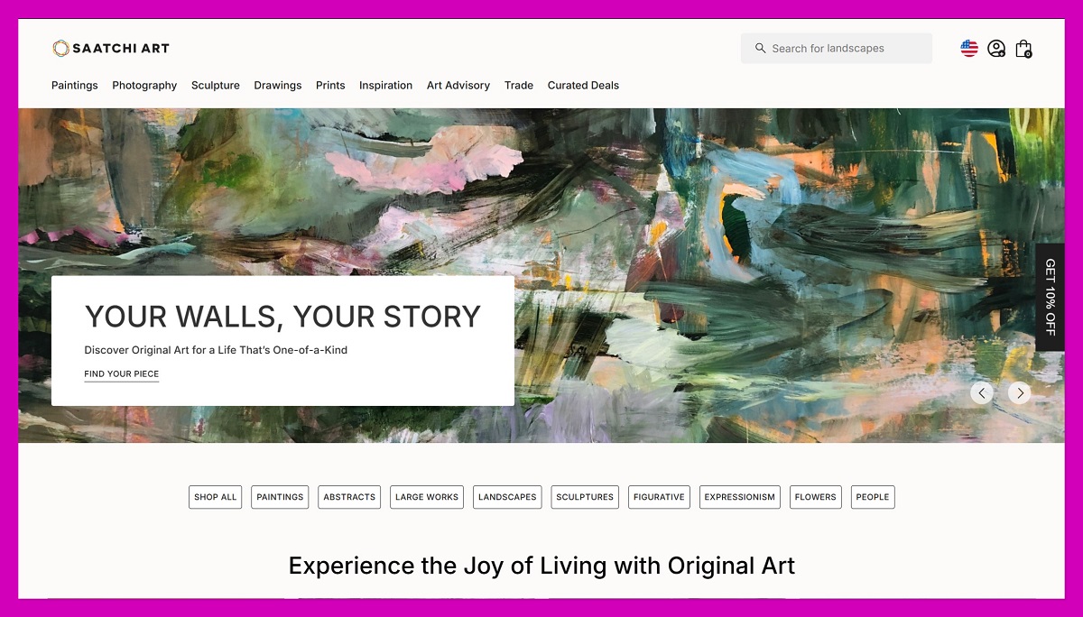 Saatchi art homepage