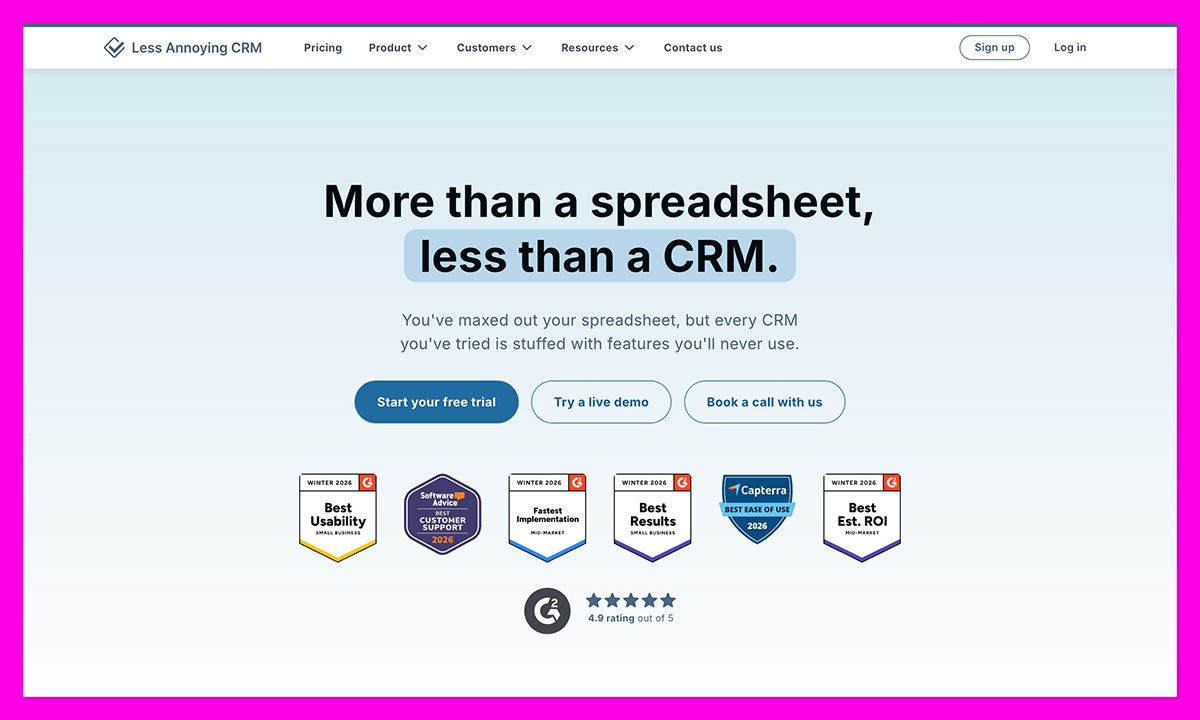 Less Annoying CRM homepage