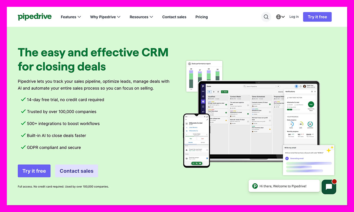 pipedrive crm homepage