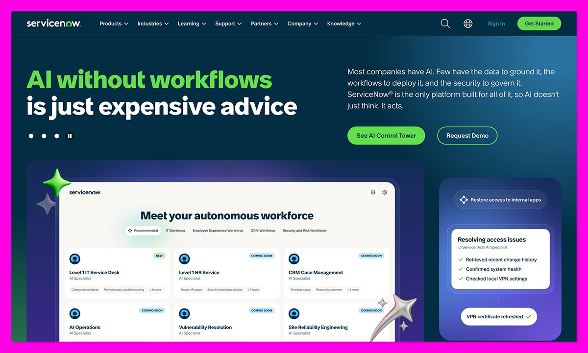 ServiceNow homepage