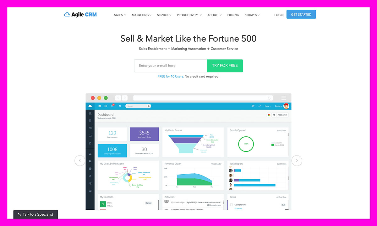 agile crm homepage
