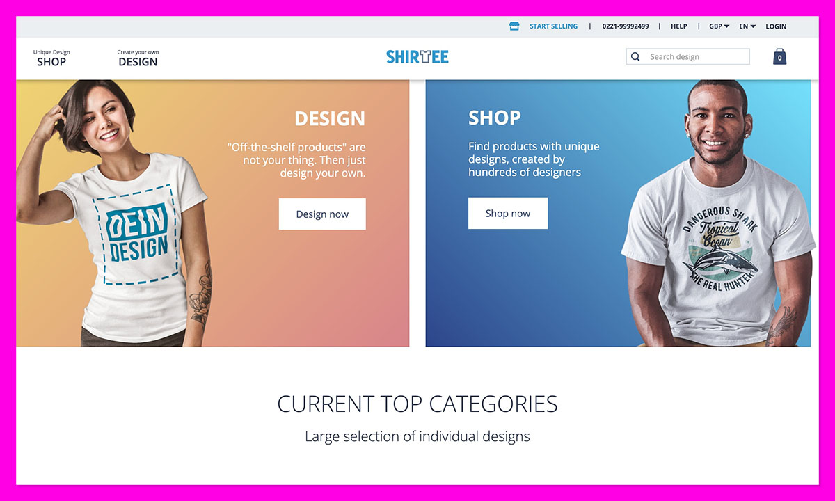 shirtee homepage