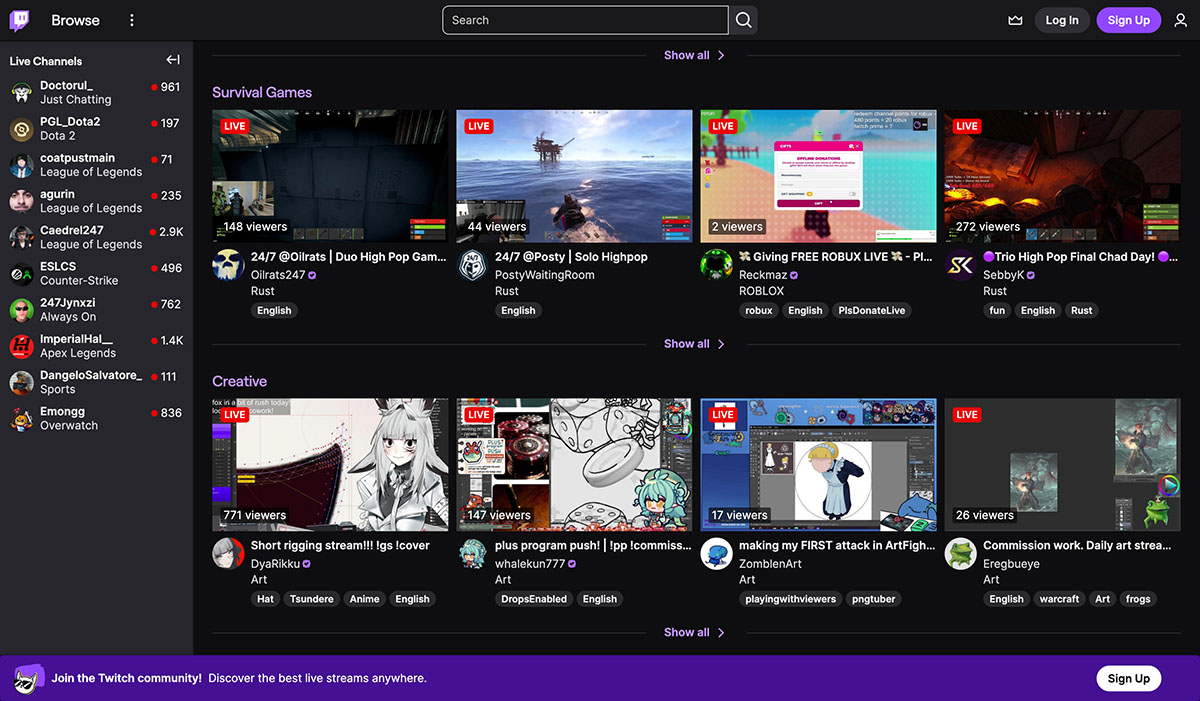 twitch homepage
