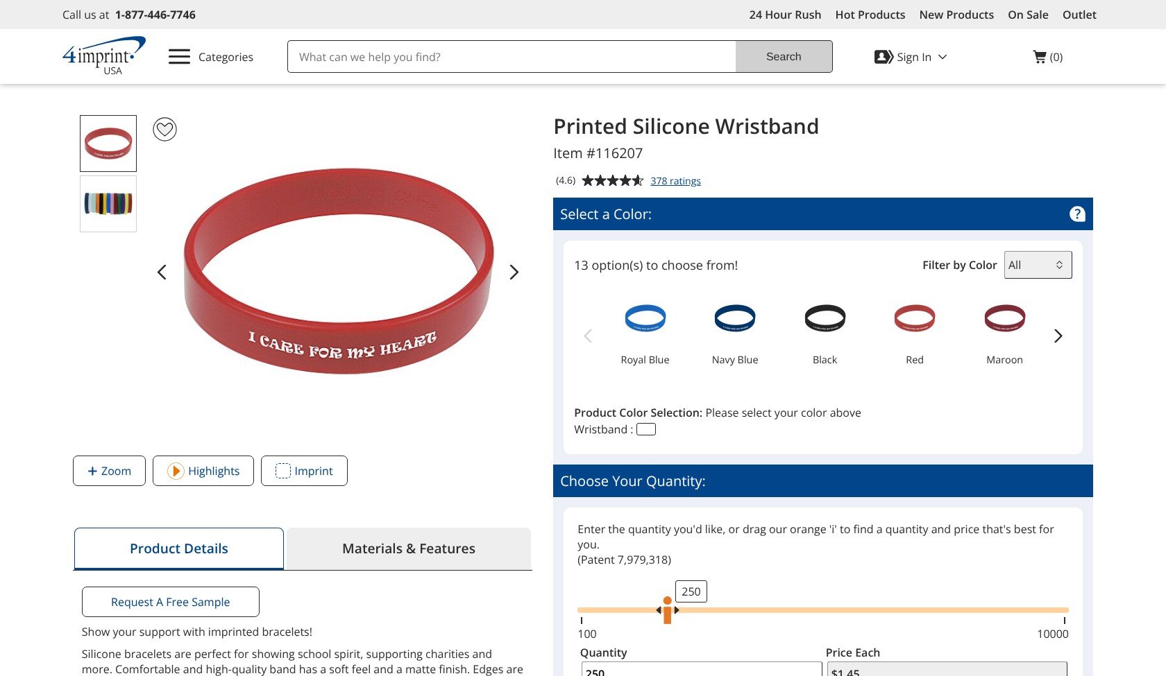 4imprint Printed Silicone Wristband product page