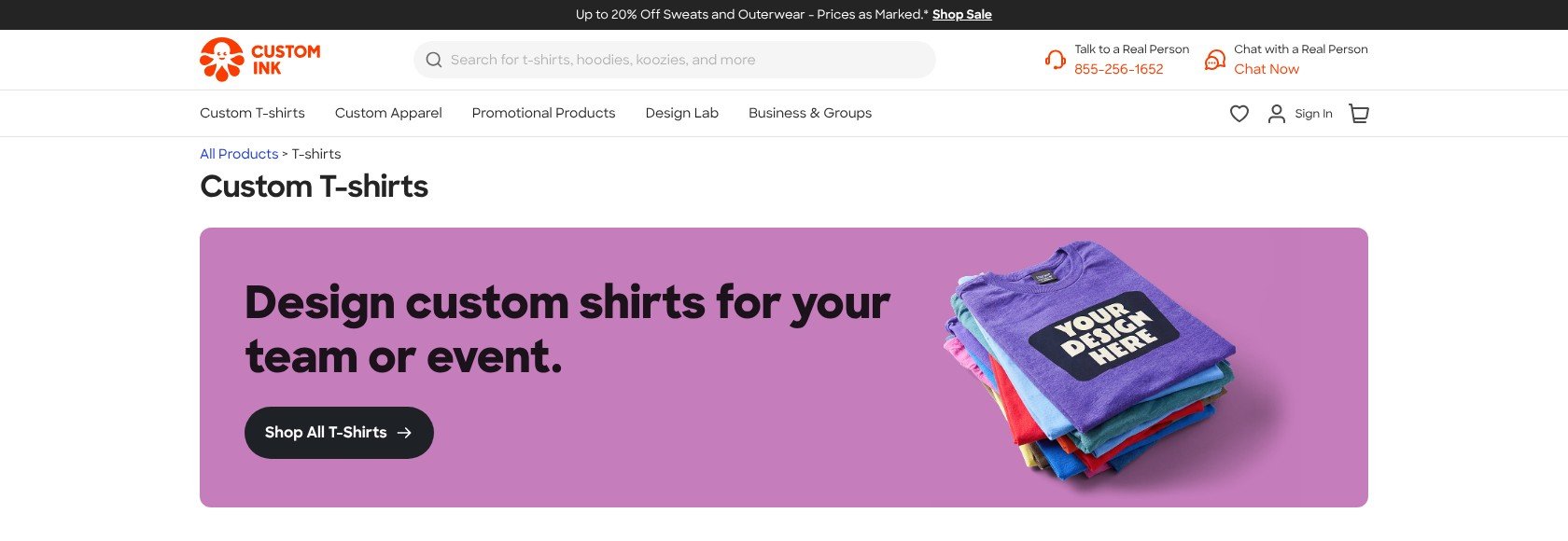Customink custom t-shirts page