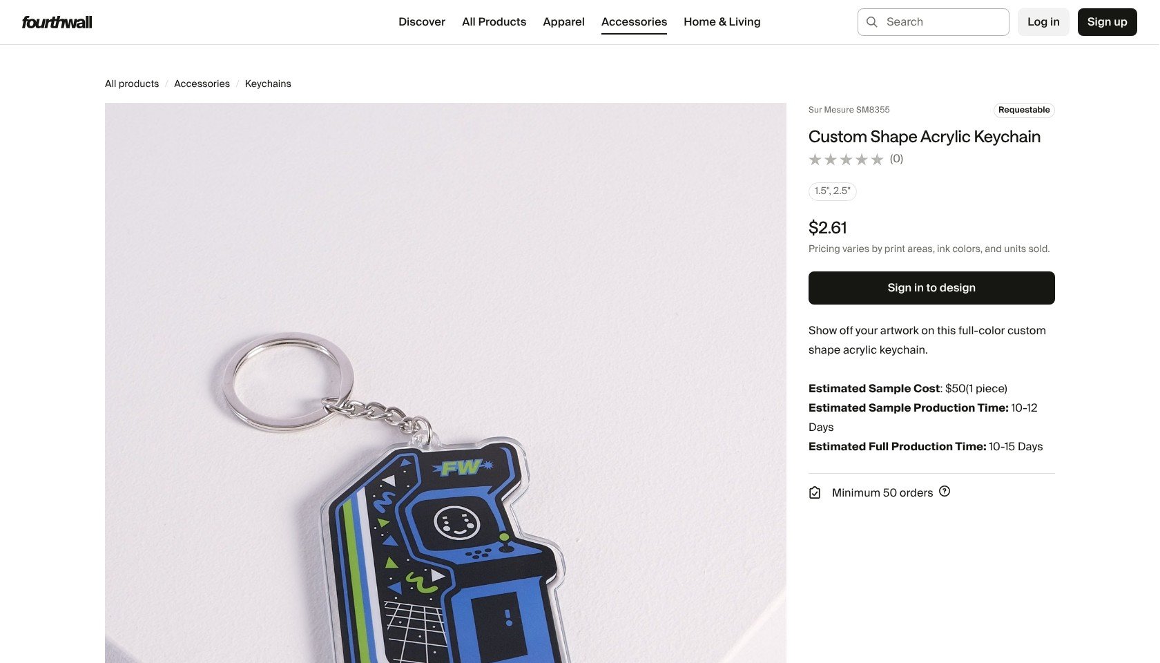 Fourthwall Custom Shape Acrylic Keychain product page