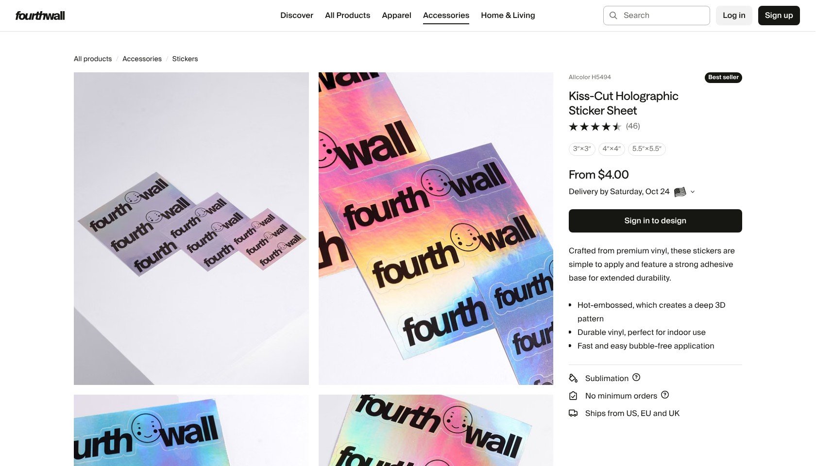 Fourthwall Kiss-Cut Holographic Sticker Sheet product page