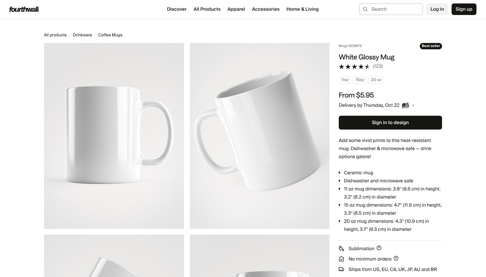 Fourthwall White Glossy Mug product page