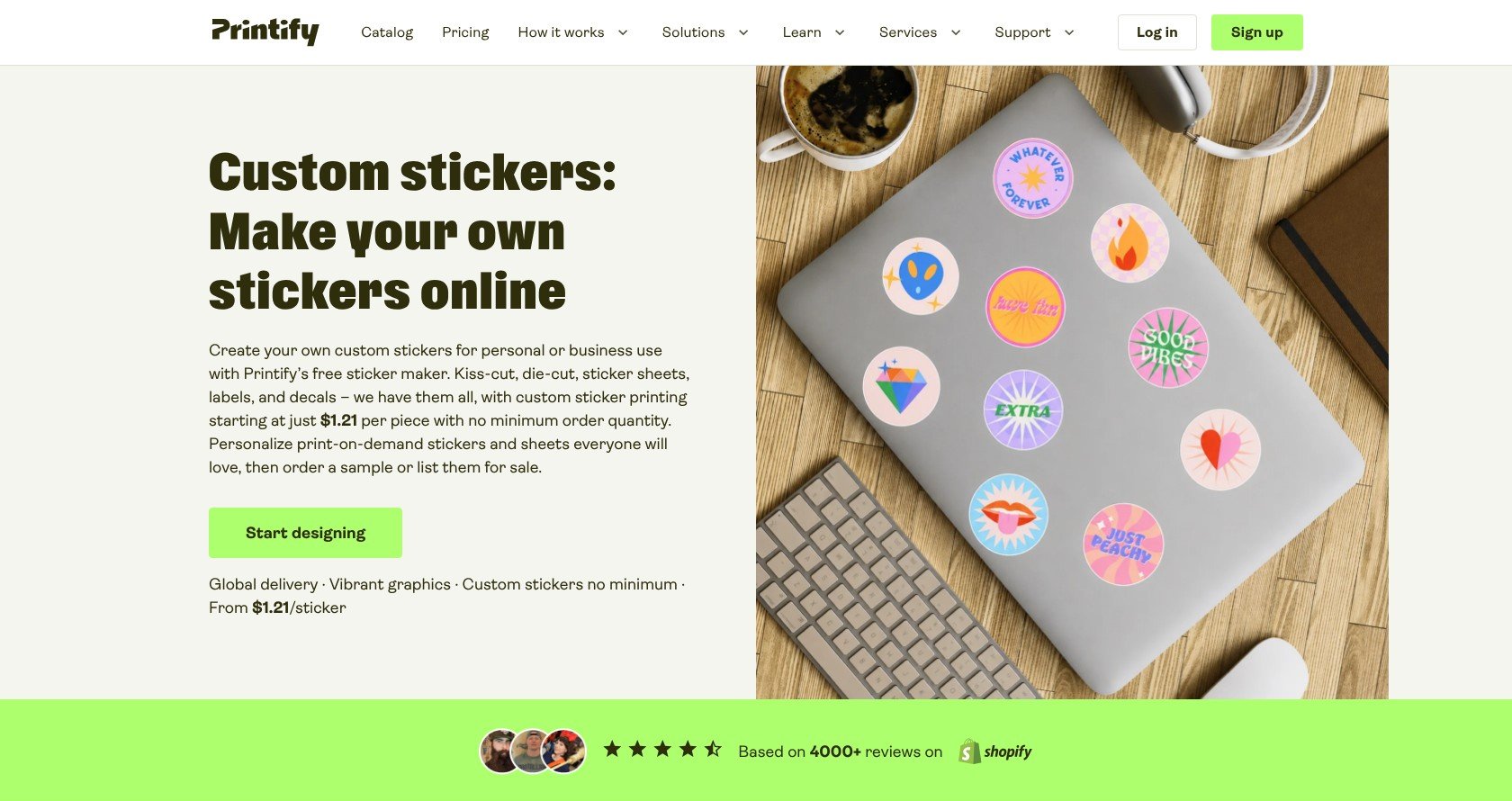 Printify custom stickers page