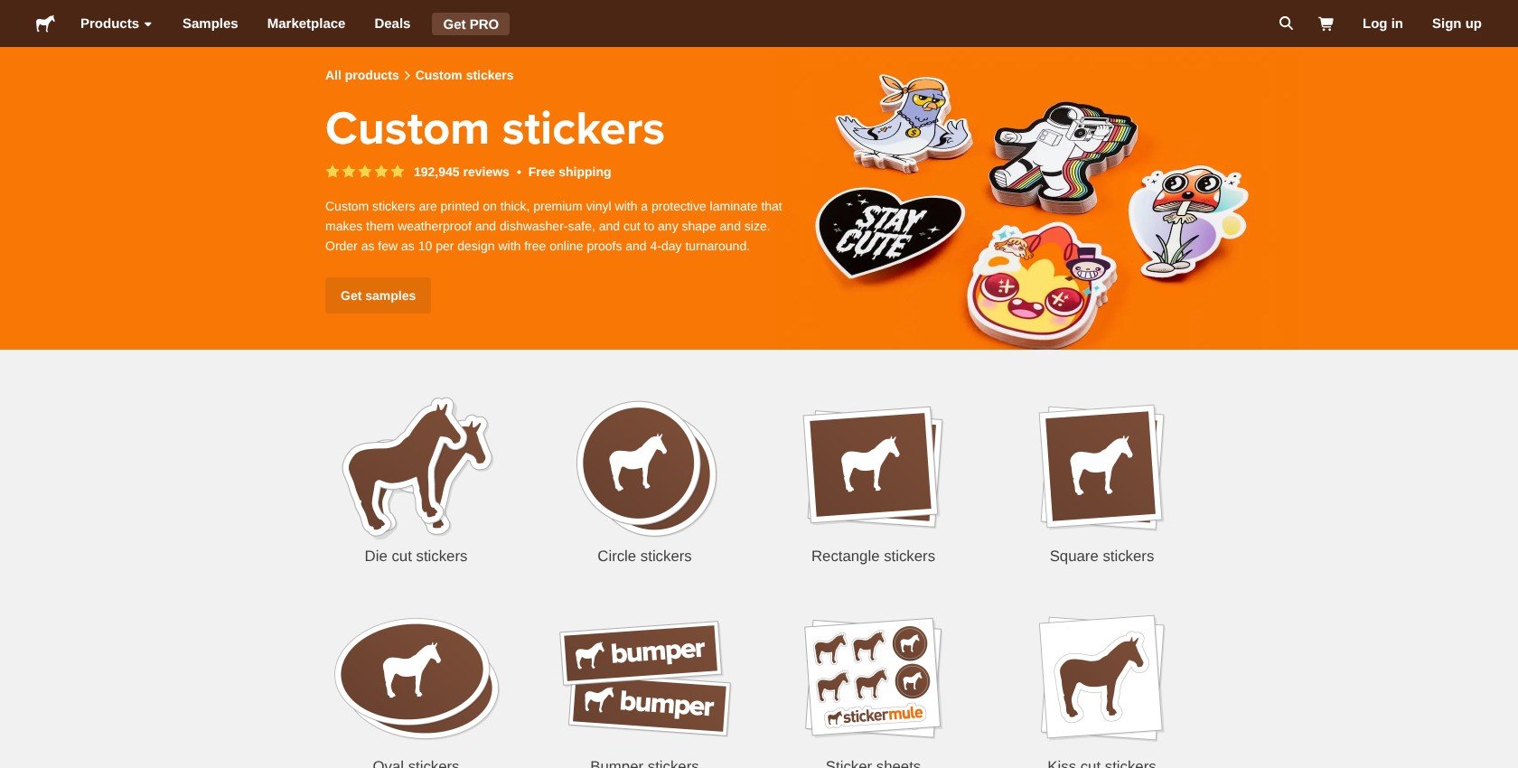 Sticker Mule custom stickers page